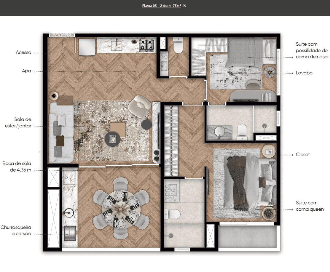 Df345 Vila Clementino Trisul Planta 03 2 dorm 75m² Df345 Vila Clementino Trisul Planta 03 2 dorm 75m²